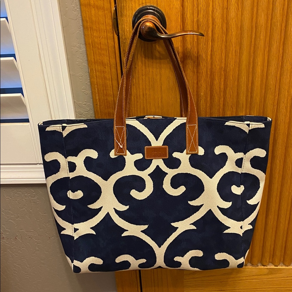 JIM THOMPSON CANVAS TOTE WITH LEATHER STRAPS 20”W x 16”H